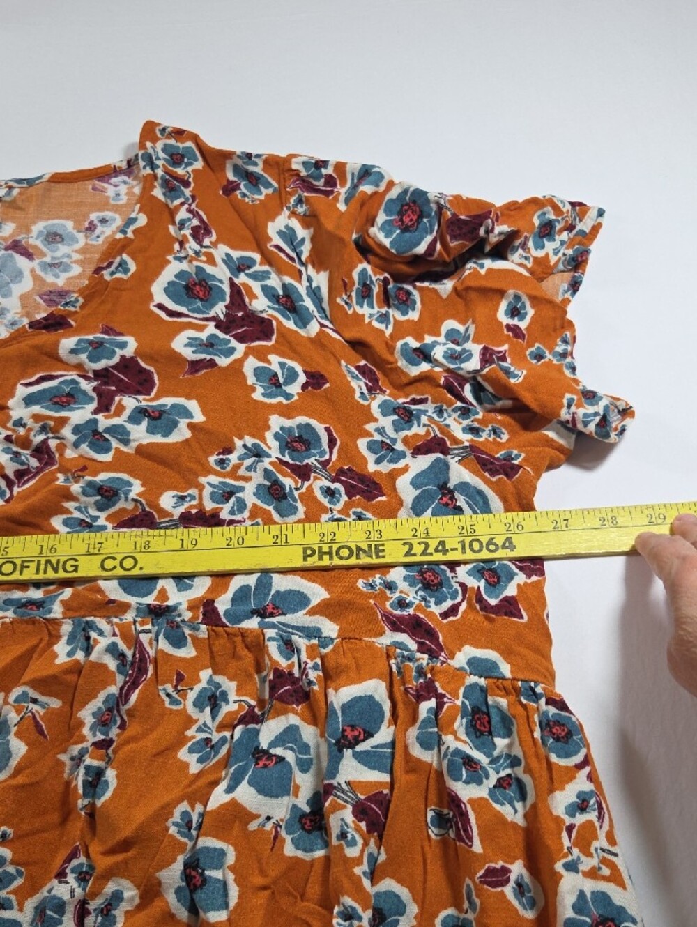 Ava & Viv V-Neck Mustard Floral Midi Dress Ruched Front Short Sleeves Plus Size - Picture 6 of 10